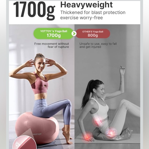 YOTTOY Anti-Burst Exercise Ball for Working Out, Yoga & Pregnancy — 26IN/58-65cm - Picture 3 of 4